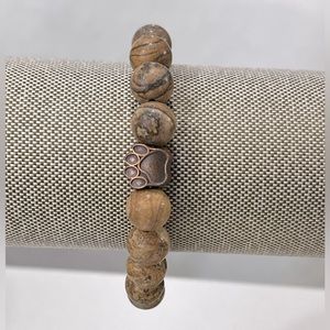 Bracelet Stretchy Beaded Neutral with Copper Paw Print Charm-OS